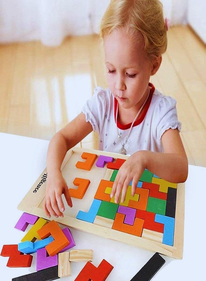 FUN4YOU-Wooden Intelligence Puzzles Toy for Kids 3+ | Educational Wooden Tetris Puzzle Brain Teaser Puzzle for Brain Development & Logical Thinking | Montessori Learning Toy-40 Pcs, Multi Color - Image 5